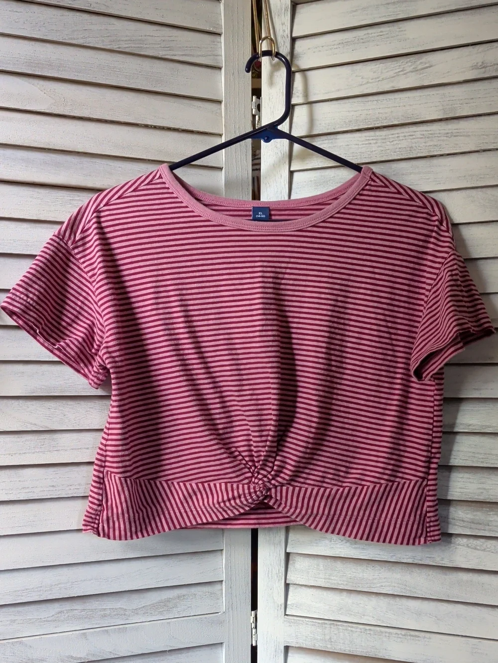 Old Navy Pink Striped Knot-Front Crop Top